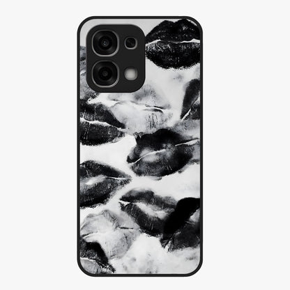 Midnight Kiss Marks Glass Case showing flat back view with lipstick kiss mark artwork and glossy glass finish.