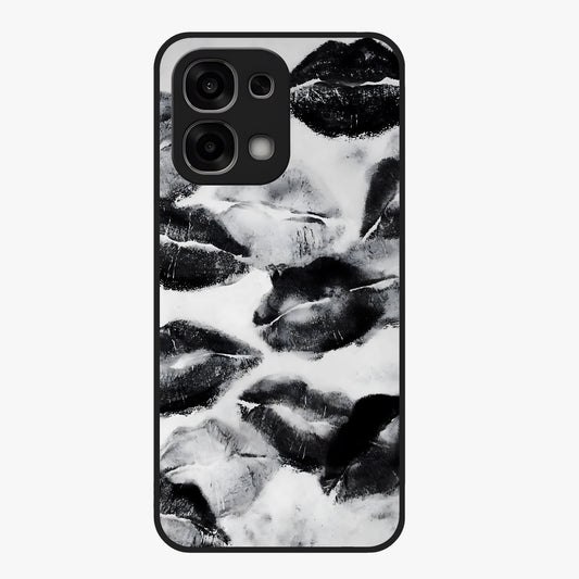 Midnight Kiss Marks Glass Case showing flat back view with lipstick kiss mark artwork and glossy glass finish.