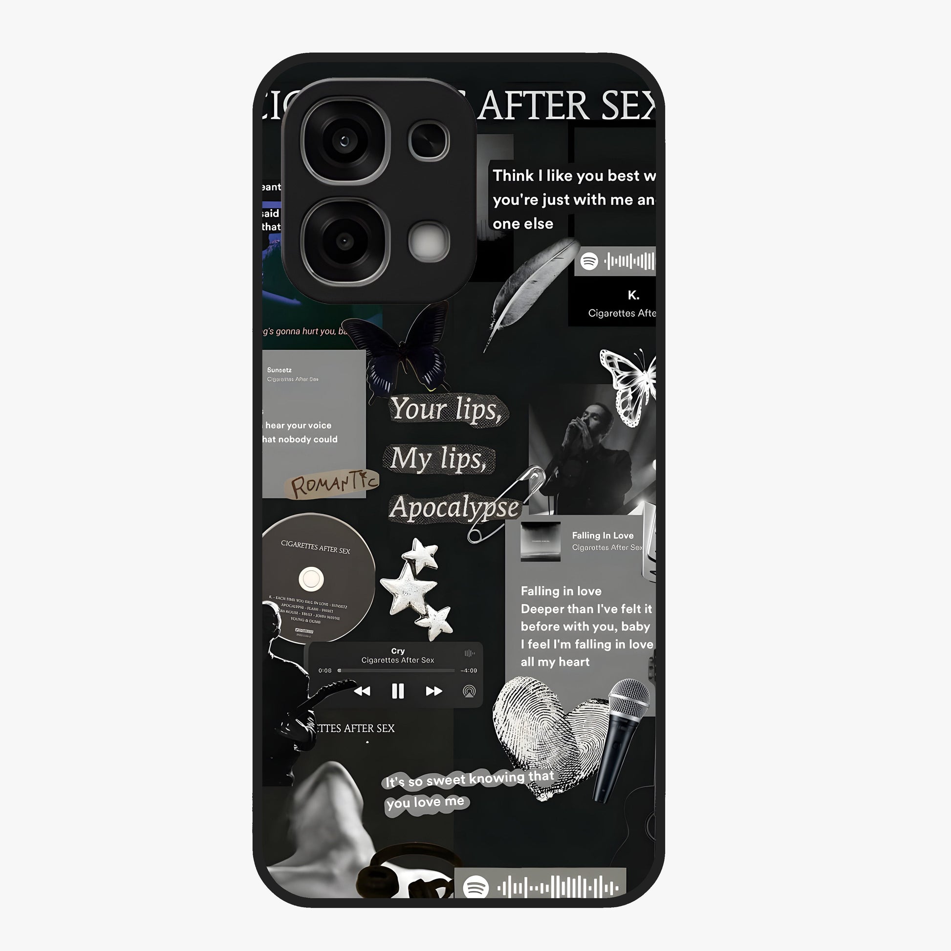 Midnight Love Echo Glass Case showing flat back view with romantic midnight themed artwork and glossy glass finish.