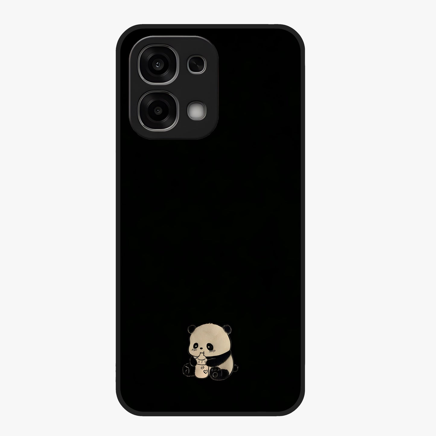 Midnight Panda Love Glass Case showing flat back view with cute panda themed artwork and glossy glass finish.