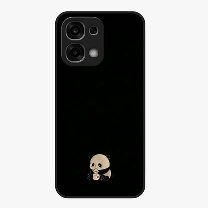 Midnight Panda Love Glass Case showing flat back view with cute panda themed artwork and glossy glass finish.