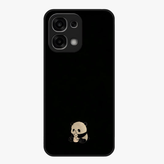 Midnight Panda Love Glass Case showing flat back view with cute panda themed artwork and glossy glass finish.