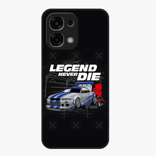 Midnight Racing Legacy Glass Case showing flat back view with sleek racing inspired artwork and glossy glass finish.