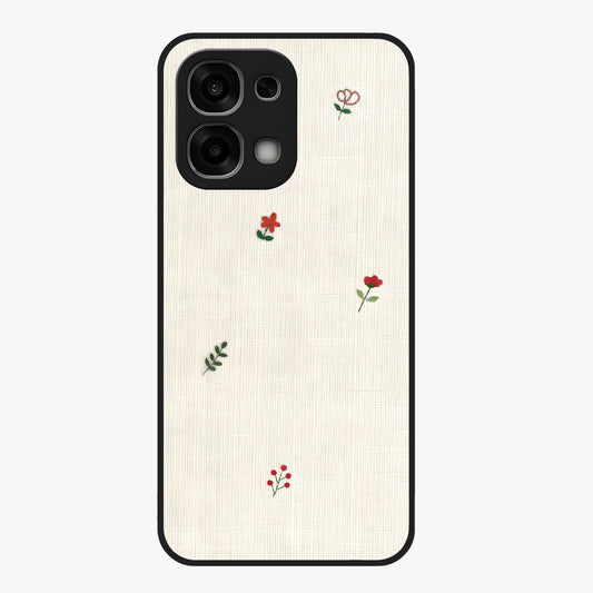 Minimal Petal Whispers Glass Case showing flat back view with soft minimal floral artwork and glossy glass finish.