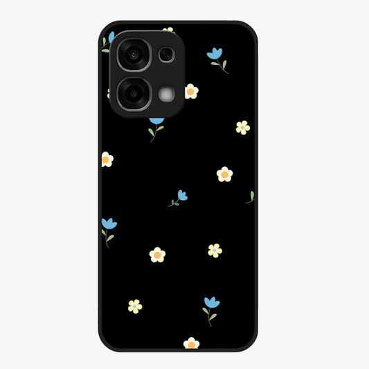 Minimalistic Blue With White Flower Pattern Glass Case showing flat back view with blue background and white flower pattern and glossy glass finish.