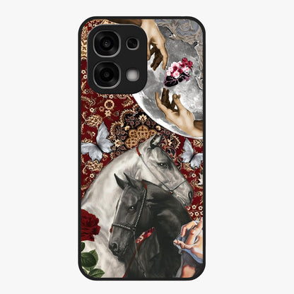 Moonlit Royal Stallion Glass Case showing flat back view with majestic horse under moonlight artwork and glossy glass finish.