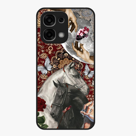 Moonlit Royal Stallion Glass Case showing flat back view with majestic horse under moonlight artwork and glossy glass finish.