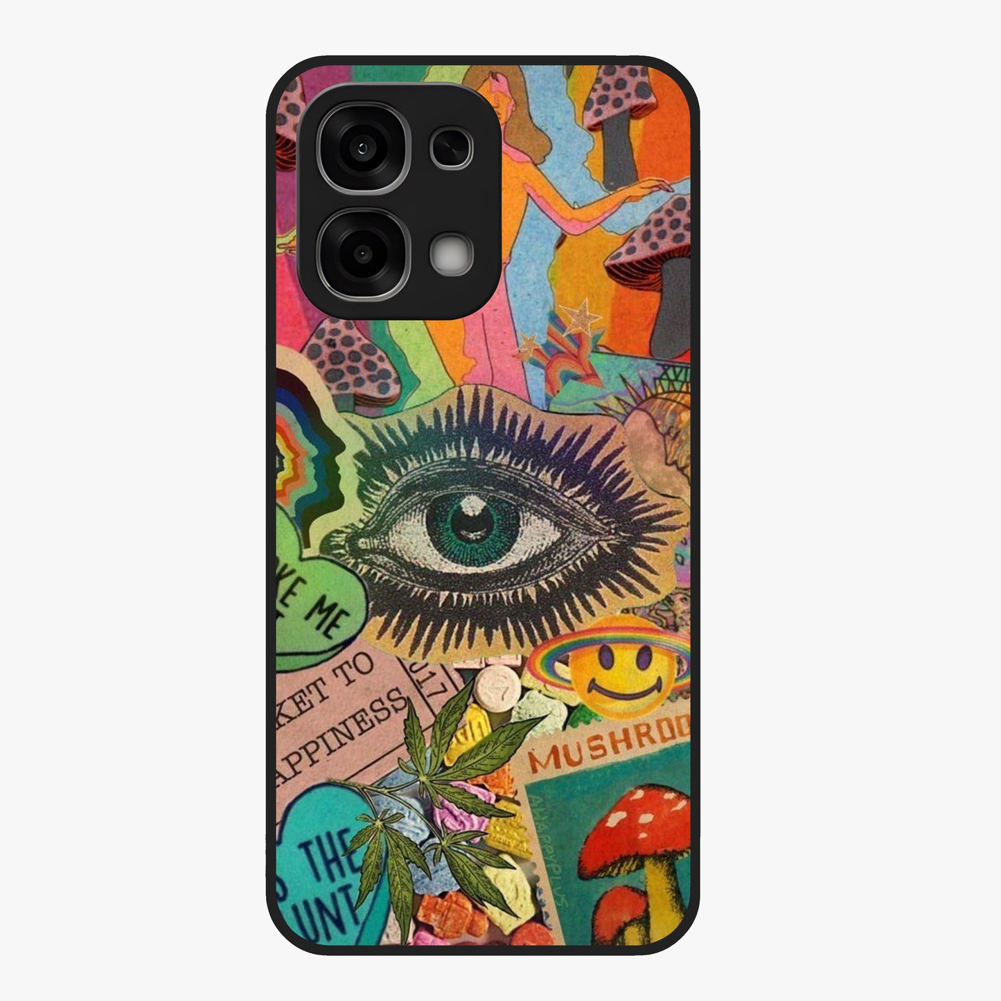 Mystic Eye Wonderland Glass Case showing flat back view with mystical eye themed artwork and glossy glass finish.
