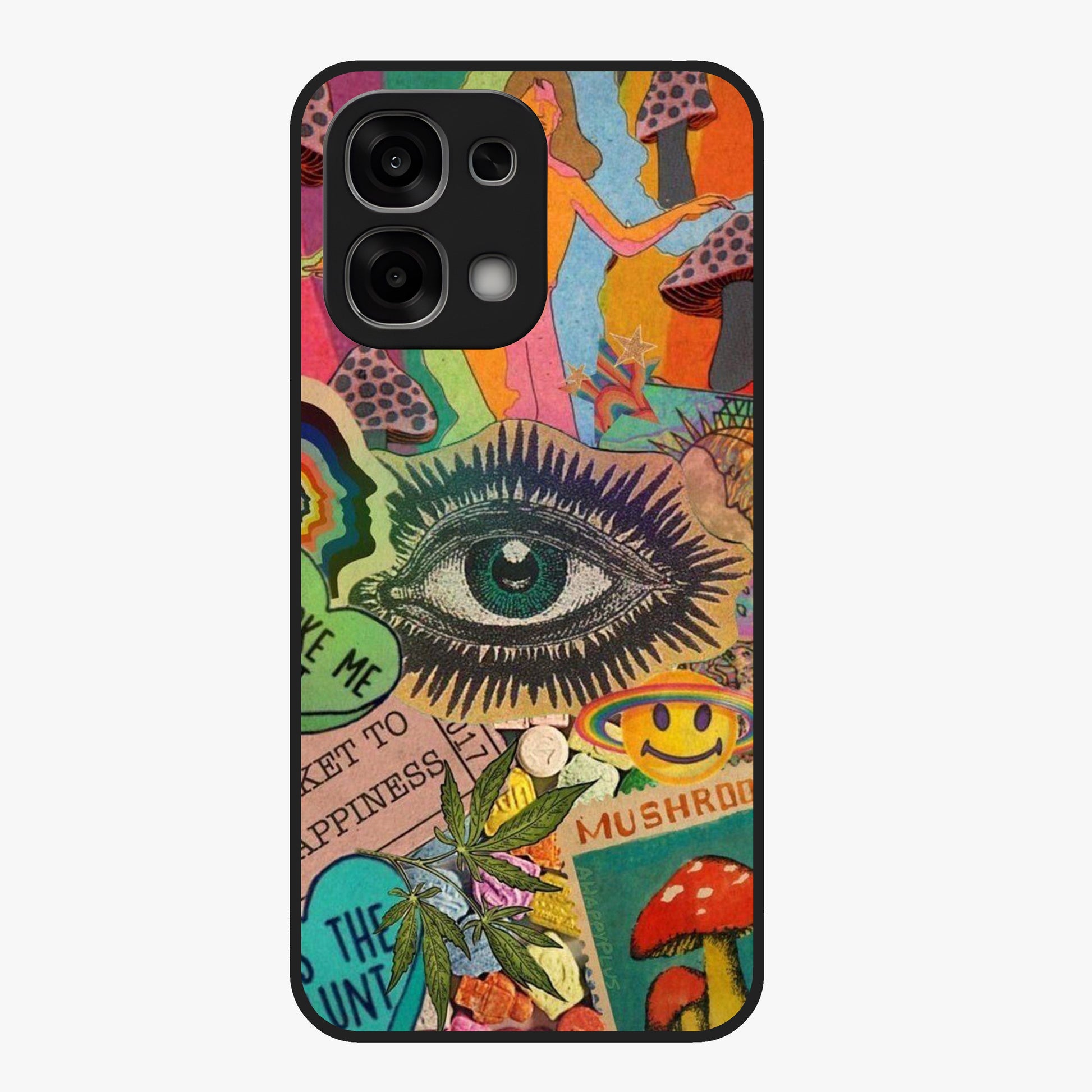 Mystic Eye Wonderland Glass Case showing flat back view with mystical eye themed artwork and glossy glass finish.