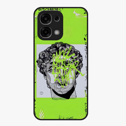 Neo Graffiti Rebellion Glass Case showing flat back view with vibrant graffiti artwork and glossy glass finish.