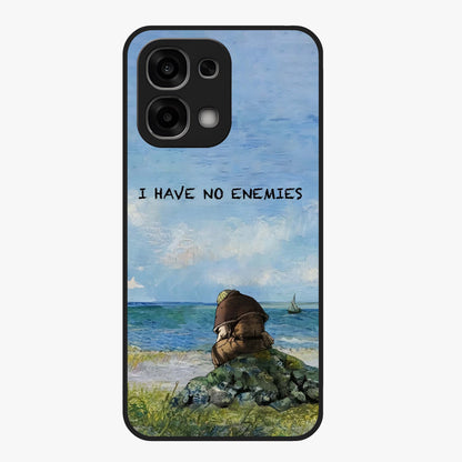 Peace Beyond War Glass Case showing flat back view with symbolic peace themed artwork and glossy glass finish.