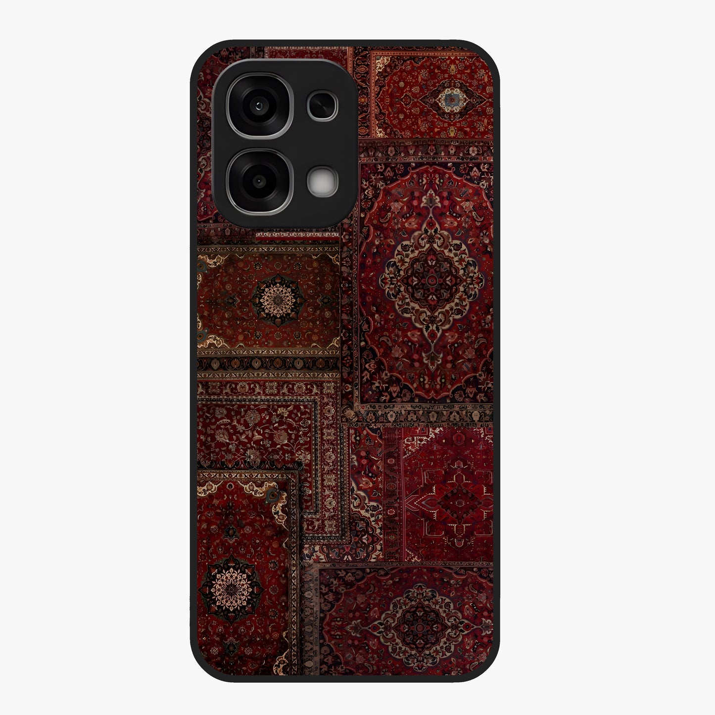Persian Velvet Tale Glass Case showing flat back view with luxurious Persian velvet pattern artwork and glossy glass finish.