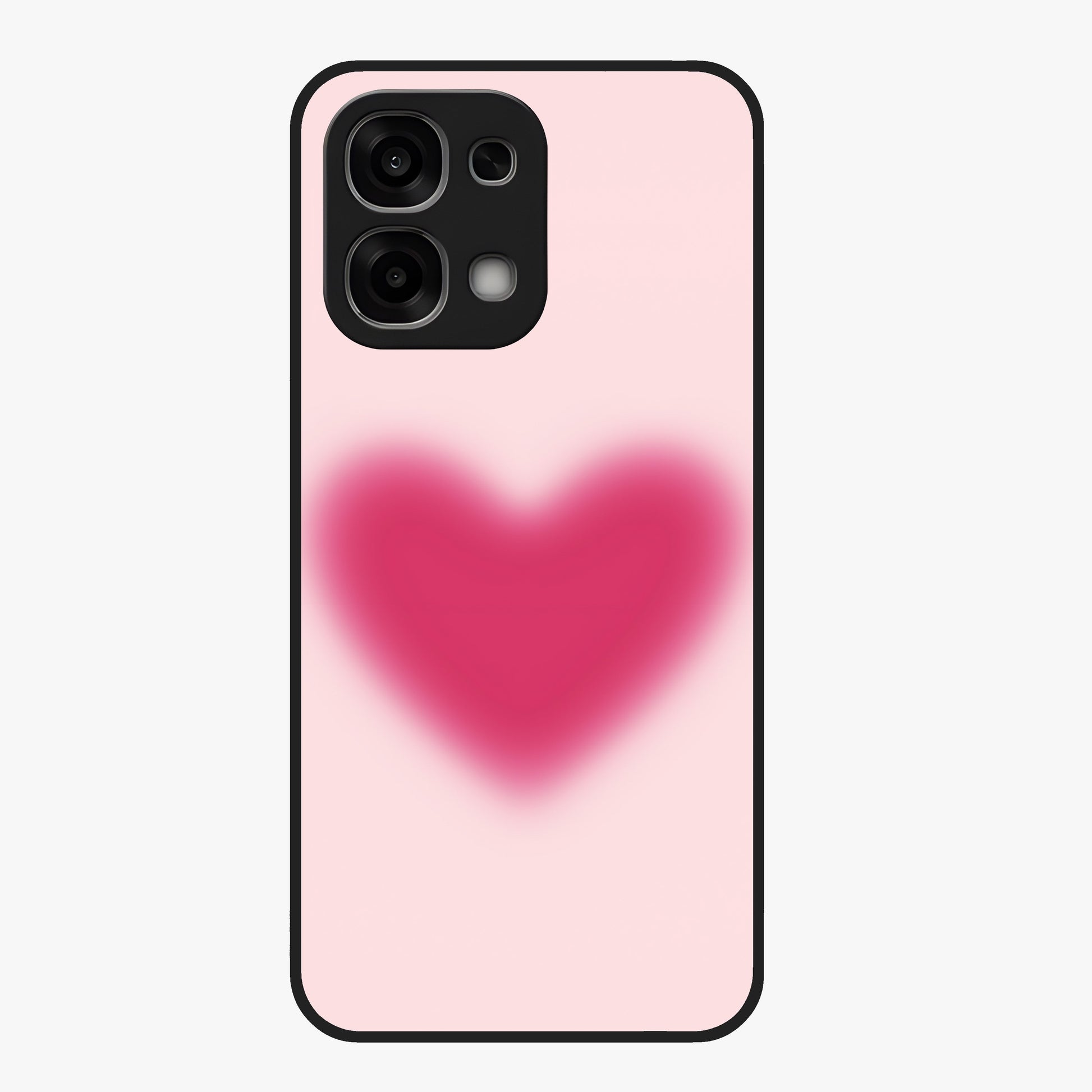 Pink Aura Heart Glass Case showing flat back view with glowing heart artwork and glossy glass finish.