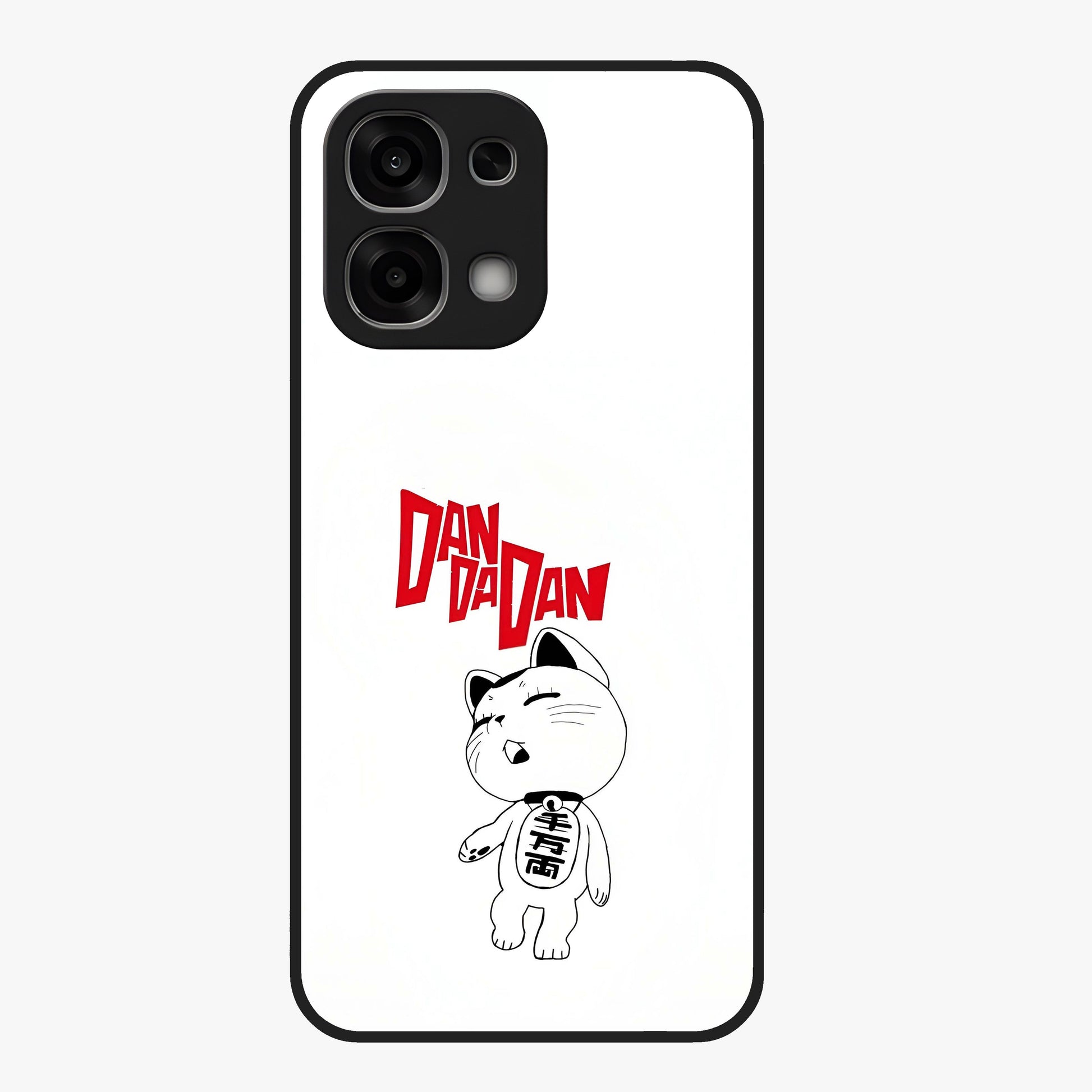Playful Spirit Charm Glass Case showing flat back view with cheerful charm themed artwork and glossy glass finish.