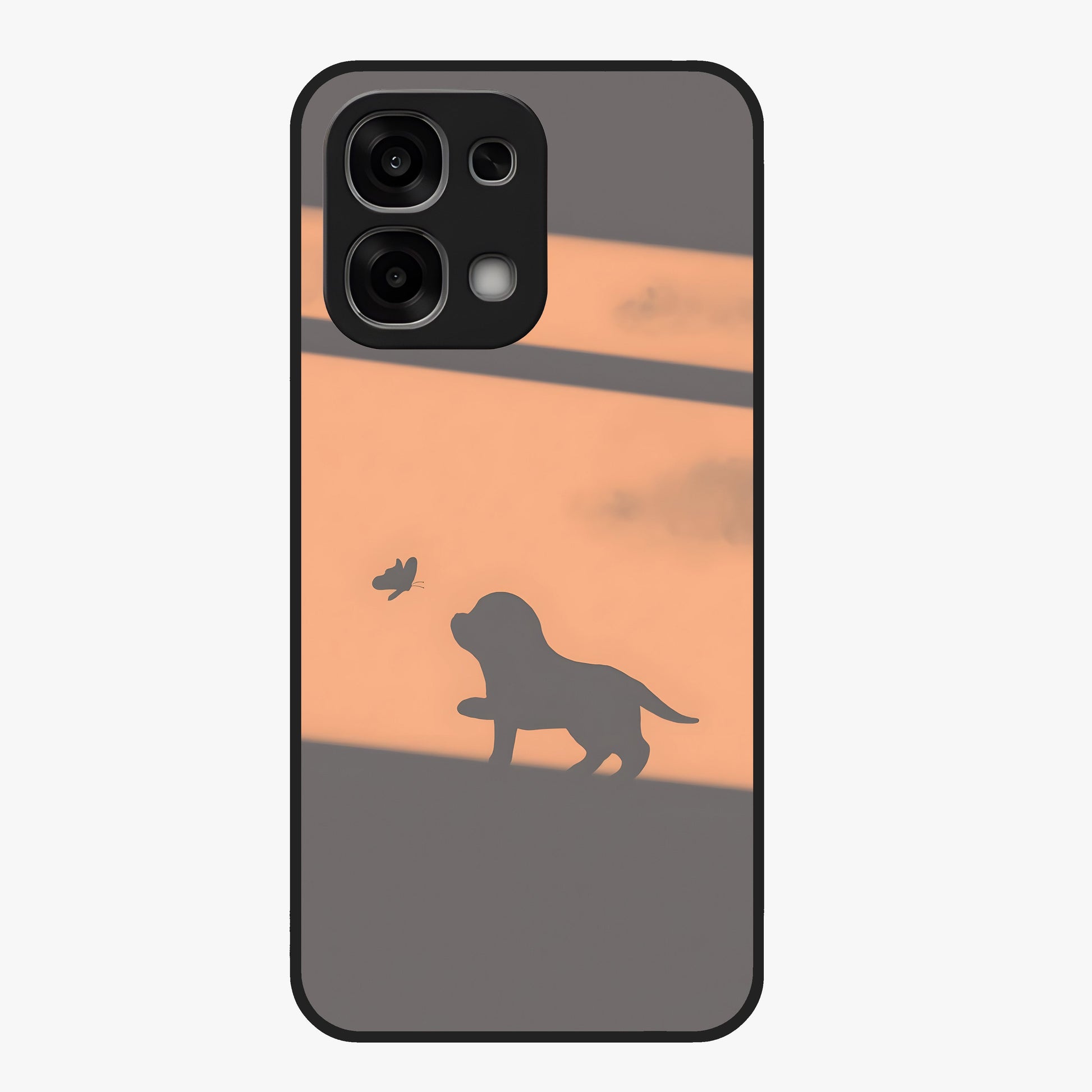 Puppy Shadow Art Glass Case showing flat back view with cute puppy shadow style artwork and glossy glass finish.