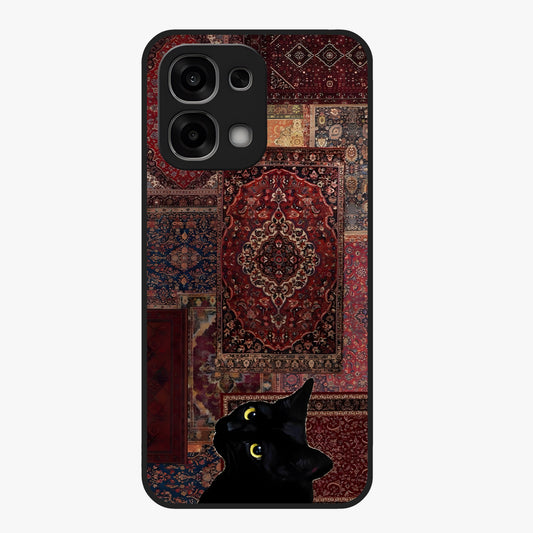 Regal Magic Cat Apple Glass Case showing flat back view with magical cat artwork holding apple and glossy glass finish.