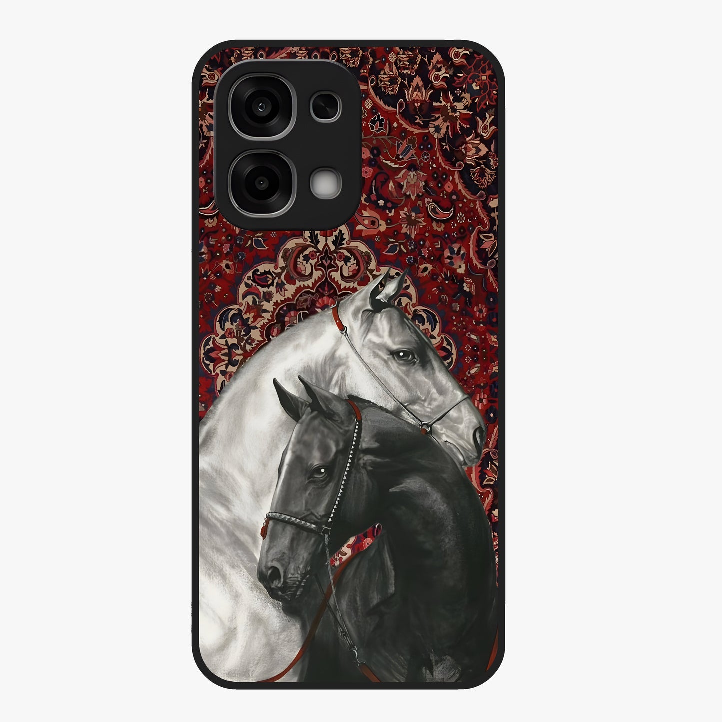Regal Stallion Tapestry Glass Case showing flat back view with majestic horse tapestry artwork and glossy glass finish.