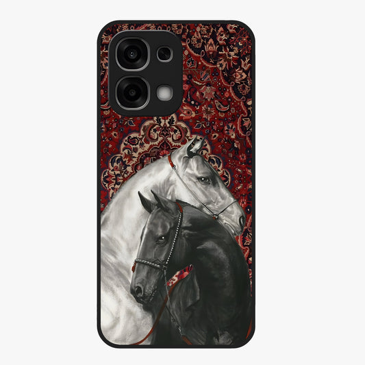 Regal Stallion Tapestry Glass Case showing flat back view with majestic horse tapestry artwork and glossy glass finish.