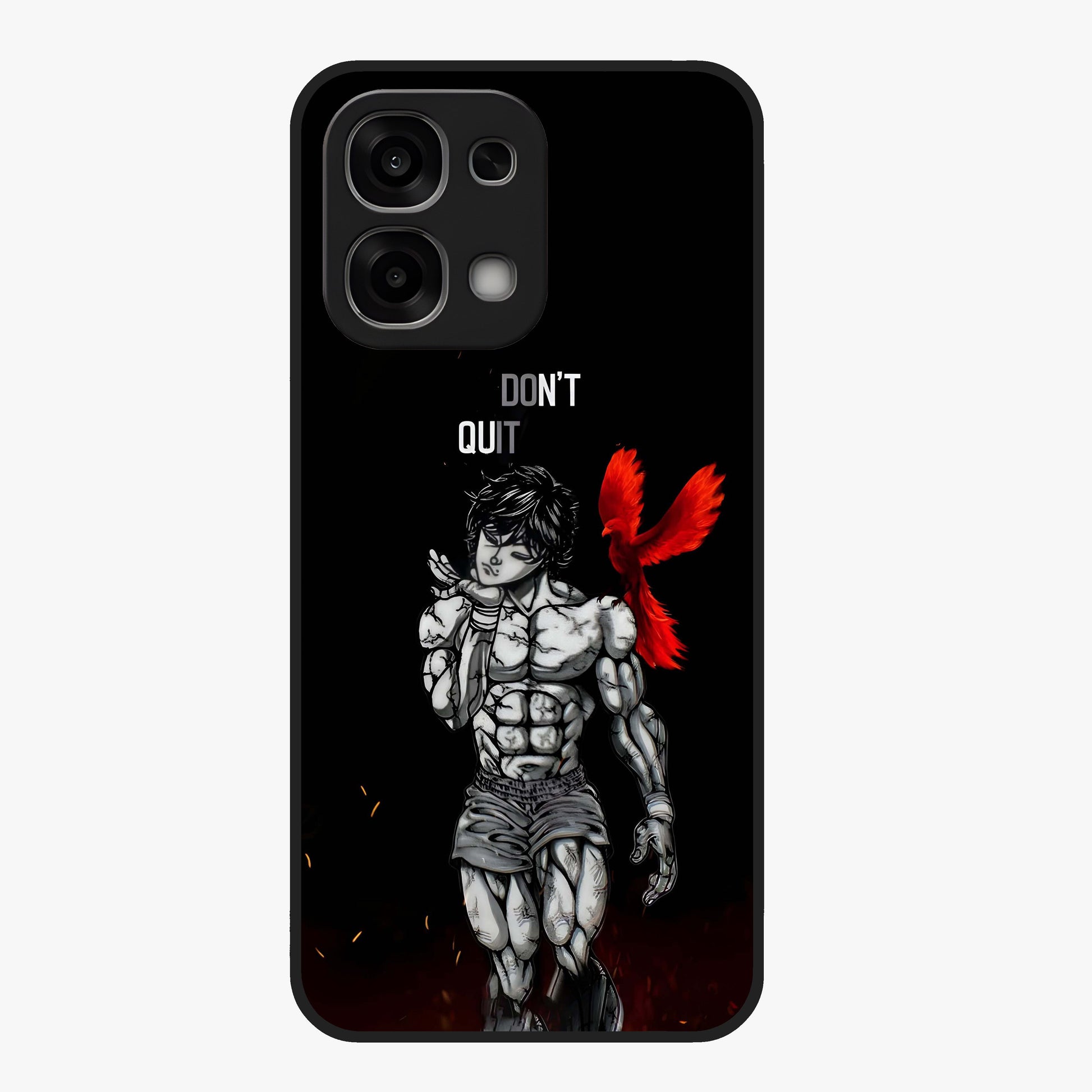 Rise Beyond Limits Glass Case showing flat back view with motivational typography artwork and glossy glass finish.