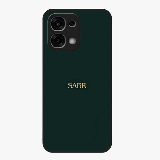 Sabr Minimal Patience Glass Case showing flat back view with minimalist typography artwork and glossy glass finish.