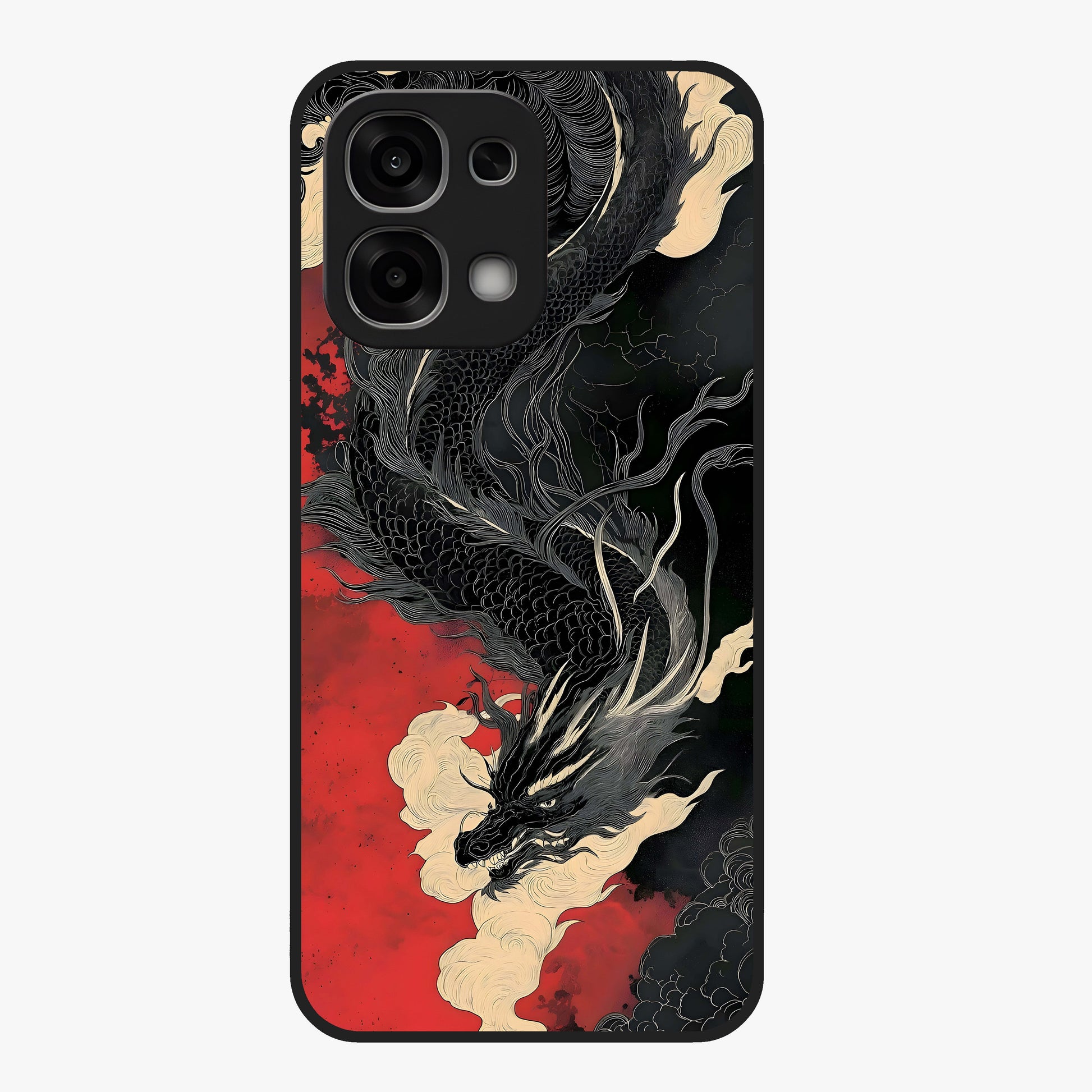 Shadow Dragon Fury Glass Case showing flat back view with fierce dragon artwork and glossy glass finish.