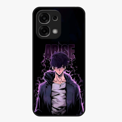 Shadow Monarch Awakening Glass Case showing flat back view with powerful dark monarch themed artwork and glossy glass finish.