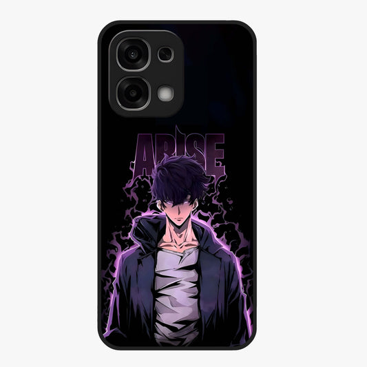 Shadow Monarch Awakening Glass Case showing flat back view with powerful dark monarch themed artwork and glossy glass finish.