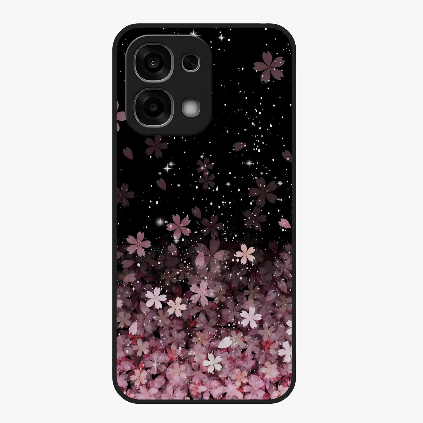 Small Starry Flowers Glass Case showing flat back view with delicate starry floral artwork and glossy glass finish.