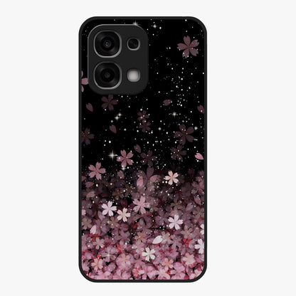 Small Starry Flowers Glass Case showing flat back view with delicate starry floral artwork and glossy glass finish.