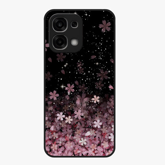 Small Starry Flowers Glass Case showing flat back view with delicate starry floral artwork and glossy glass finish.
