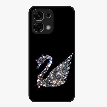 Starlit Swan Grace Glass Case showing flat back view with graceful swan artwork under starry sky and glossy glass finish.