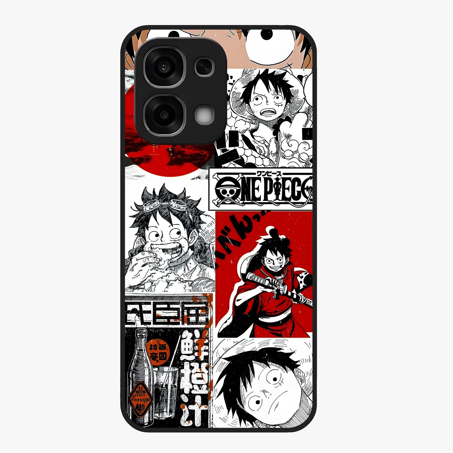 Strawhat Chaos Panels Glass Case showing flat back view with anime inspired chaos panel artwork and glossy glass finish.
