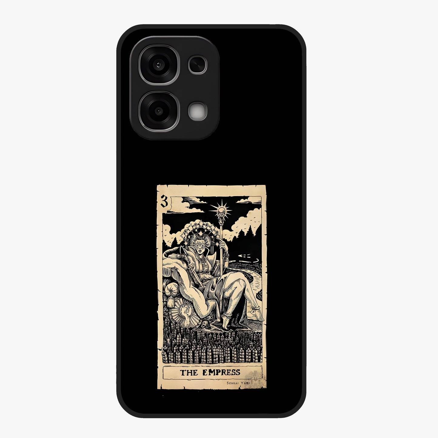 The Empress Glass Case showing flat back view with regal feminine artwork and glossy glass finish.