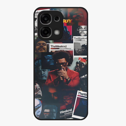 The Weeknd Glass Case showing flat back view with music inspired artistic portrait artwork and glossy glass finish.