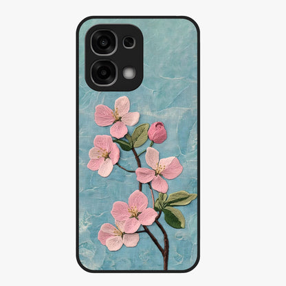 Threaded Blossom Breeze Glass Case showing flat back view with delicate blossom artwork and glossy glass finish.