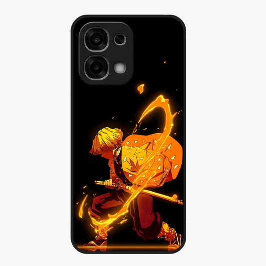 Thunder Flame Execution Glass Case showing flat back view with powerful flame and lightning artwork and glossy glass finish.