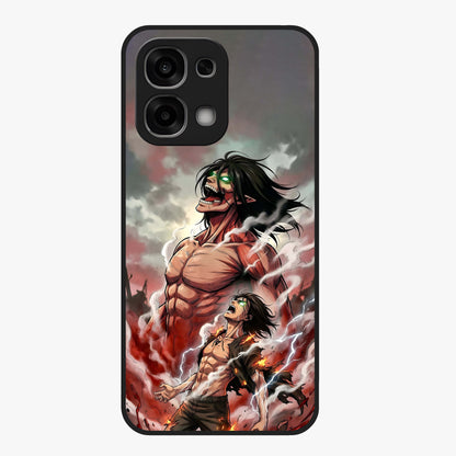 Titan Awakening Fury Glass Case showing flat back view with powerful titan inspired artwork and glossy glass finish.