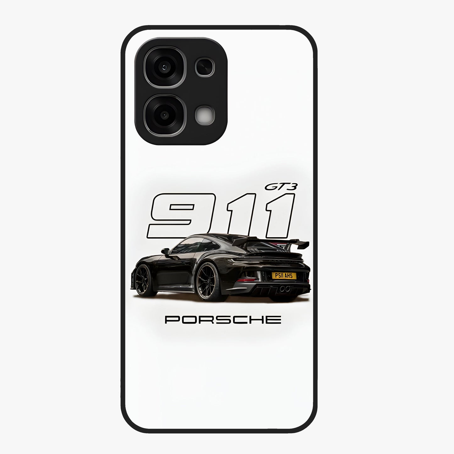 Turbo Legacy Icon Glass Case showing flat back view with iconic sports car inspired artwork and glossy glass finish.