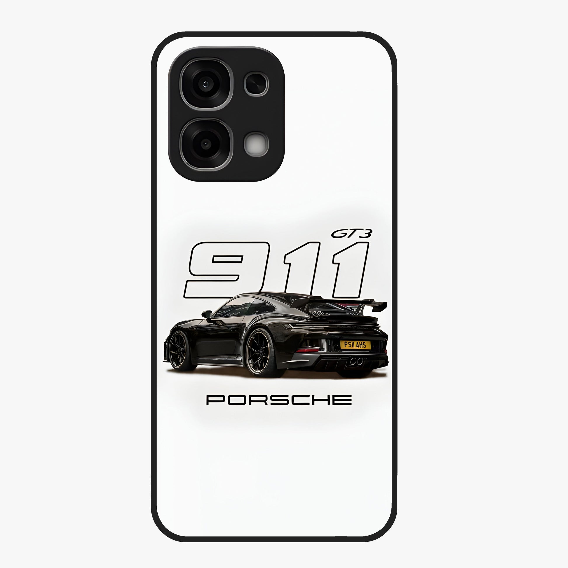 Turbo Legacy Icon Glass Case showing flat back view with iconic sports car inspired artwork and glossy glass finish.