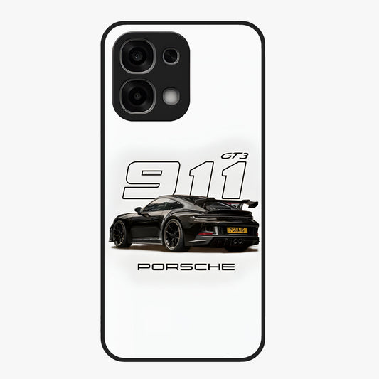 Turbo Legacy Icon Glass Case showing flat back view with iconic sports car inspired artwork and glossy glass finish.