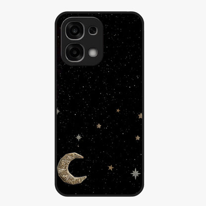 Twinkle Star With Half Moon Glass Case showing flat back view with star and half moon artwork and glossy glass finish.