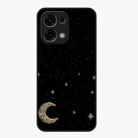 Twinkle Star With Half Moon Glass Case showing flat back view with star and half moon artwork and glossy glass finish.