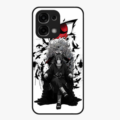 Uchiha Shadow Throne Glass Case showing flat back view with cosmic underwater themed artwork and glossy glass finish.