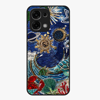 Universe Underwater Spark Glass Case showing flat back view with cosmic underwater themed artwork and glossy glass finish.