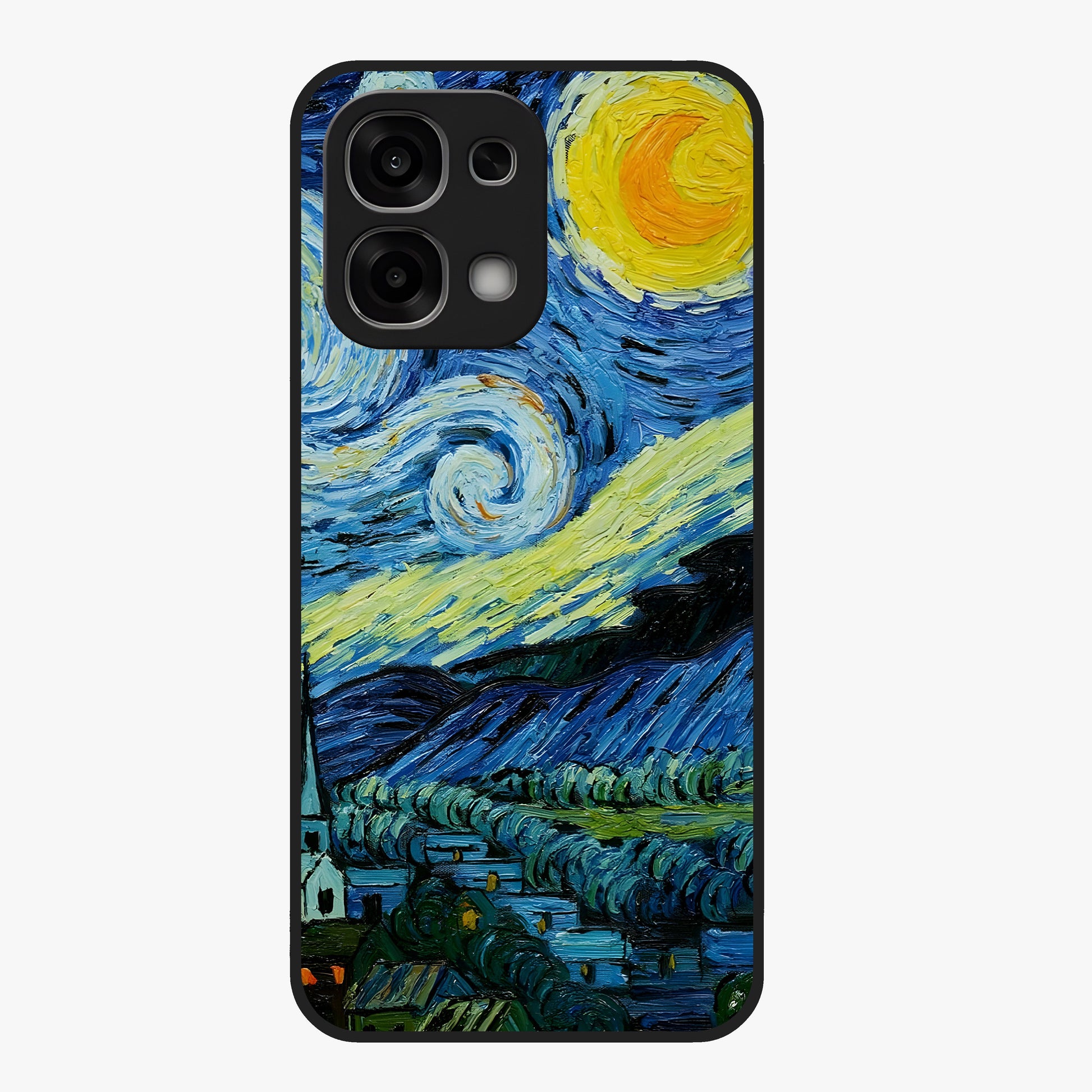 Van Gogh Art Glass Case showing flat back view with classic painterly artwork inspired by Van Gogh style and glossy glass finish.