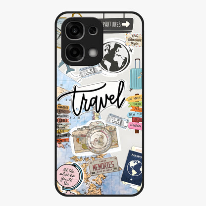 Wanderlust Journal Glass Case showing flat back view with travel inspired artwork and glossy glass finish.
