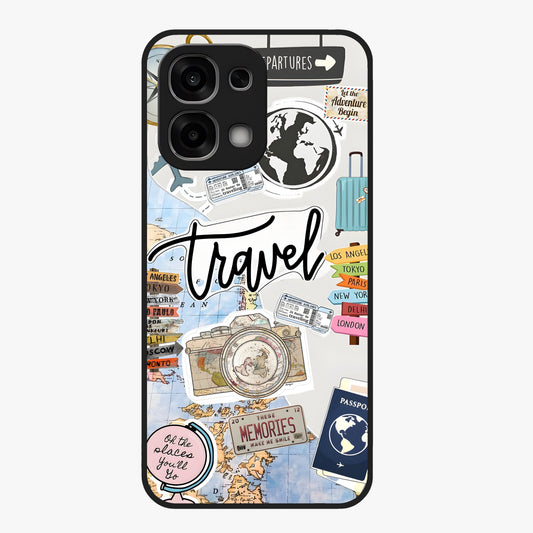 Wanderlust Journal Glass Case showing flat back view with travel inspired artwork and glossy glass finish.