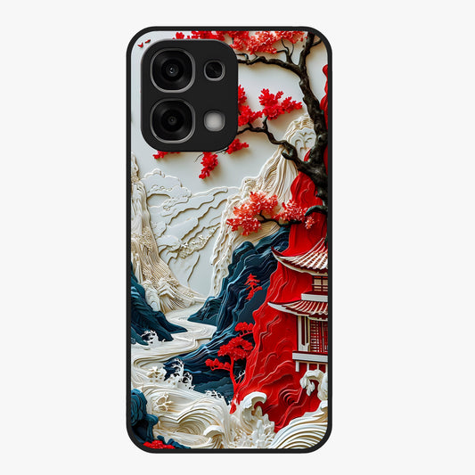 Whispers Of Sakura Waves Glass Case showing flat back view with cherry blossom wave artwork and glossy glass finish.