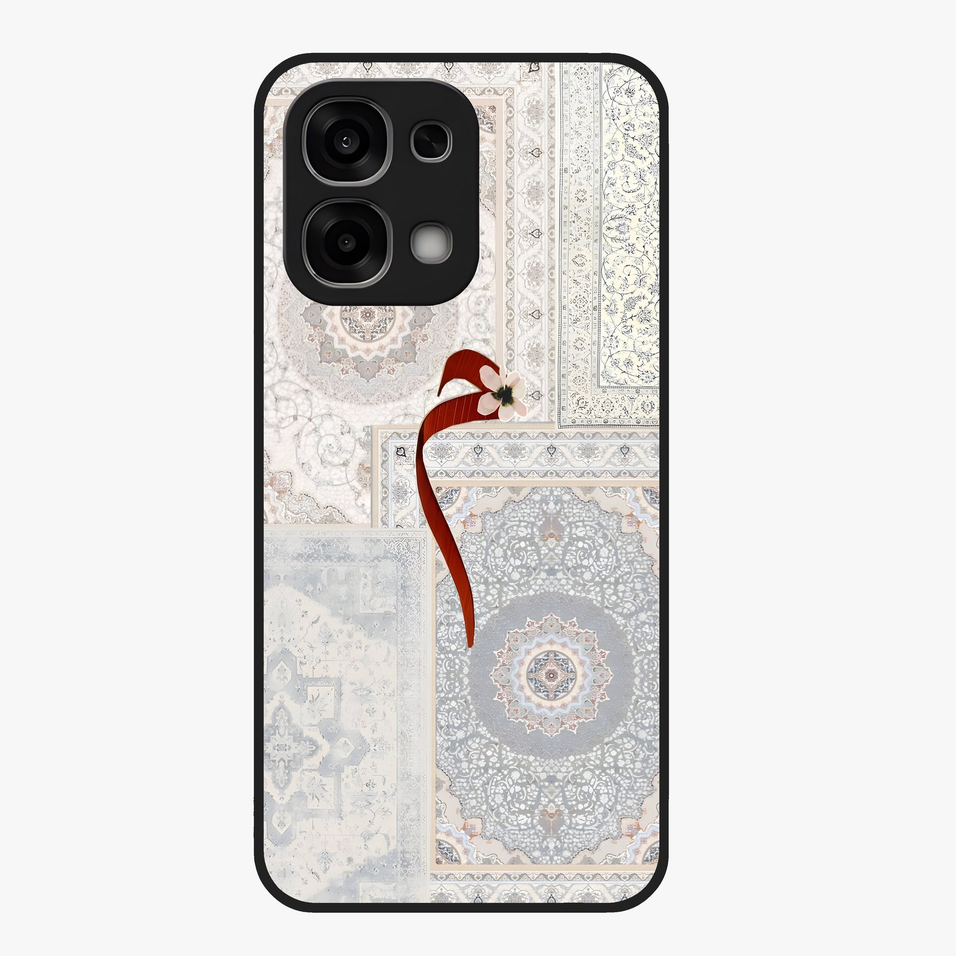 White Aesthetic Bow Glass Case showing flat back view with minimal bow artwork and glossy glass finish.