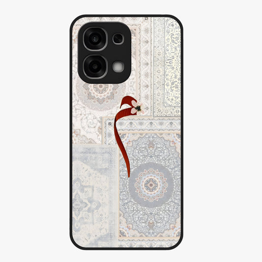 White Aesthetic Bow Glass Case showing flat back view with minimal bow artwork and glossy glass finish.